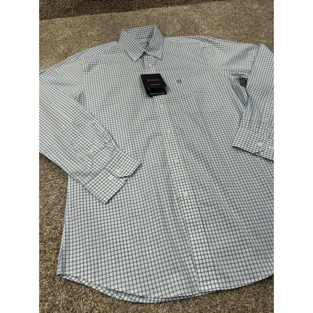 Heybo Mens Size Small Blue Pamlico Mini Check Long Sleeve Dress Shirt NWT